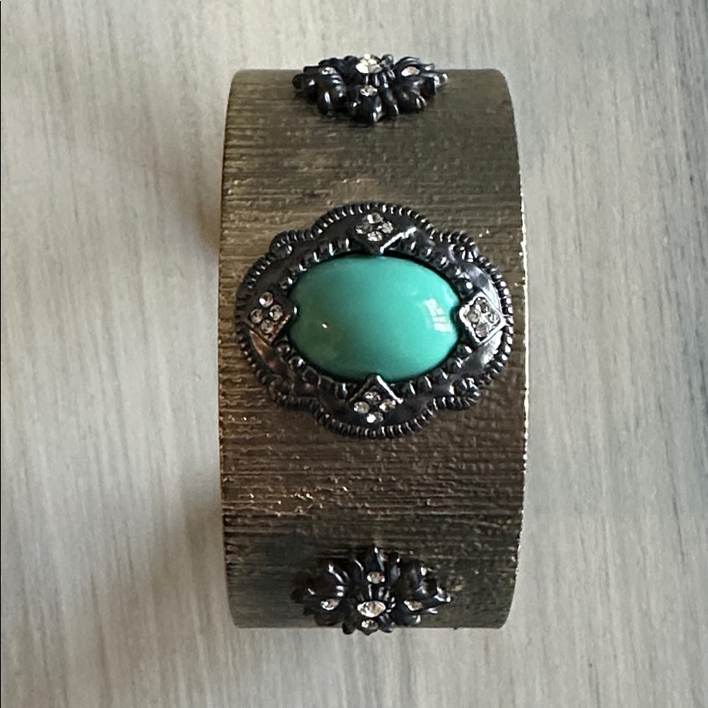 MX Gold Tone & Turquoise Cuff Bracelet